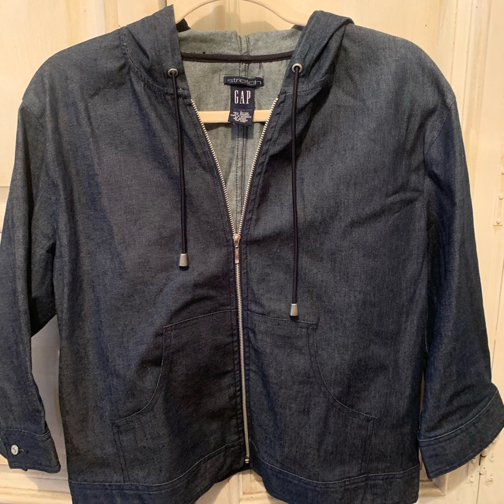 GAP Navy Blue Stretch Denim Zip-Up Hoodie